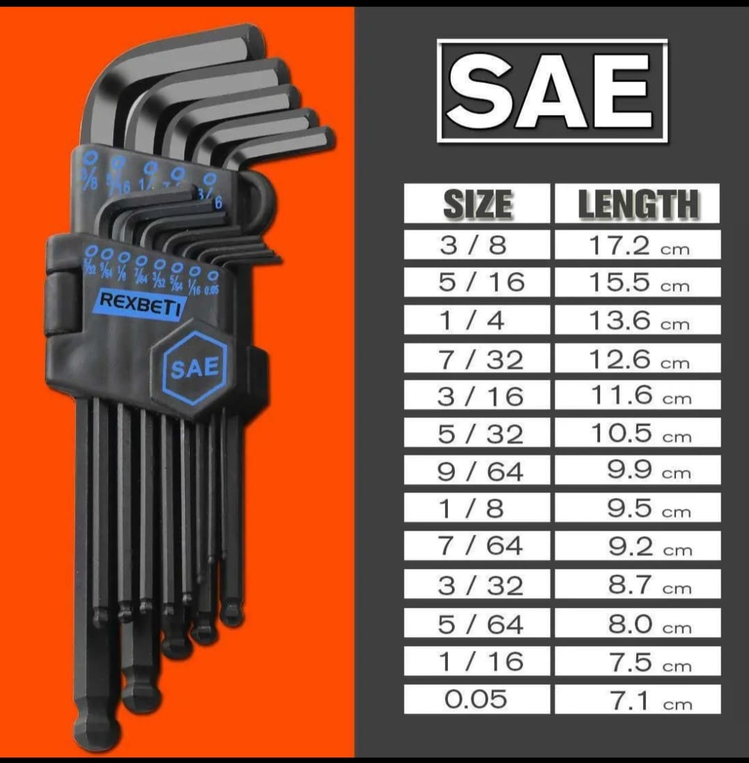 Rexbeti Hex Key Allen Wrench Set Sae Metric Long Arm Ball End Hex Key