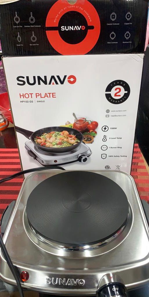 SUNAVO 1500W Hot Plates for Cooking, Electric Single Burner with Handles, 6  Powe