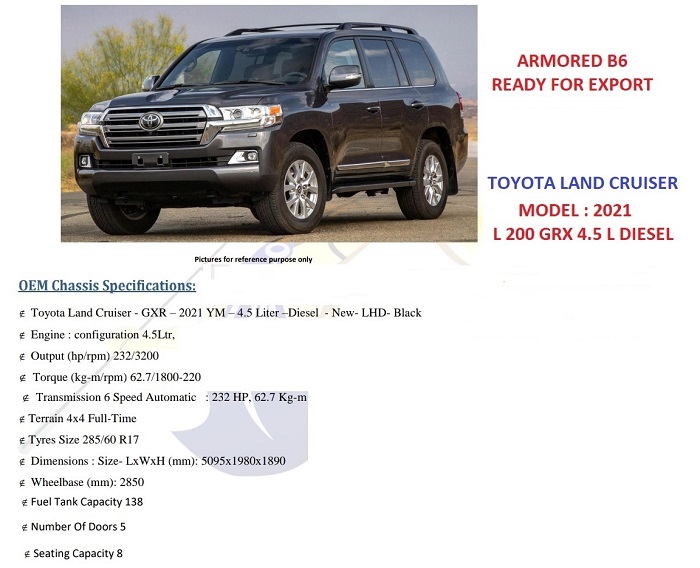 ARMORED B6 + TOYOTA LAND CRUISER Europe